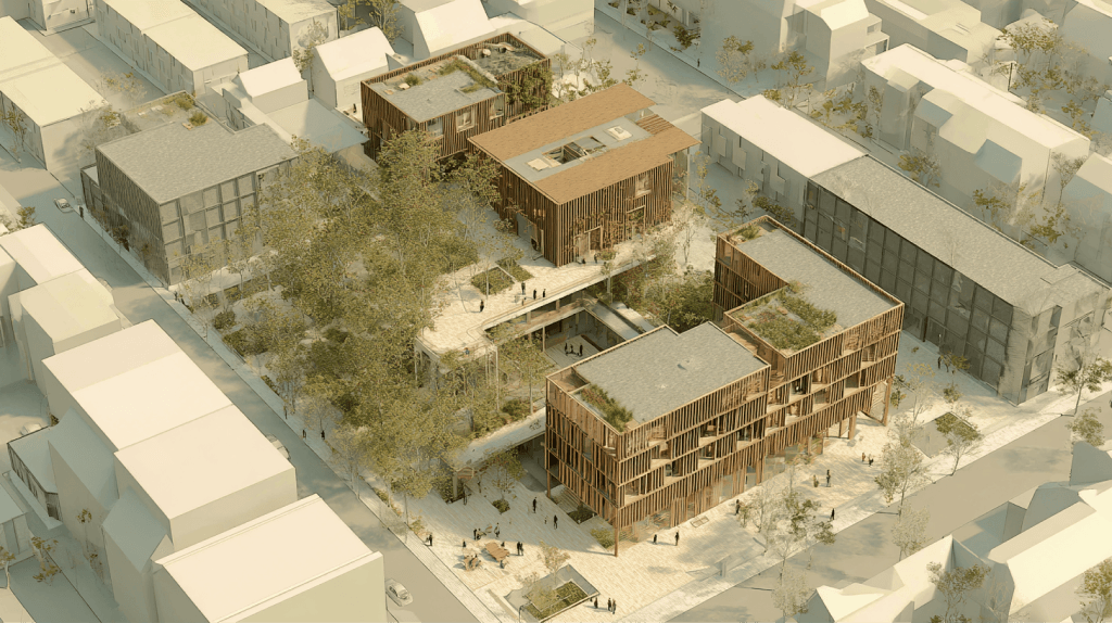 HAY developments — aerial view of a mixed-use precinct
